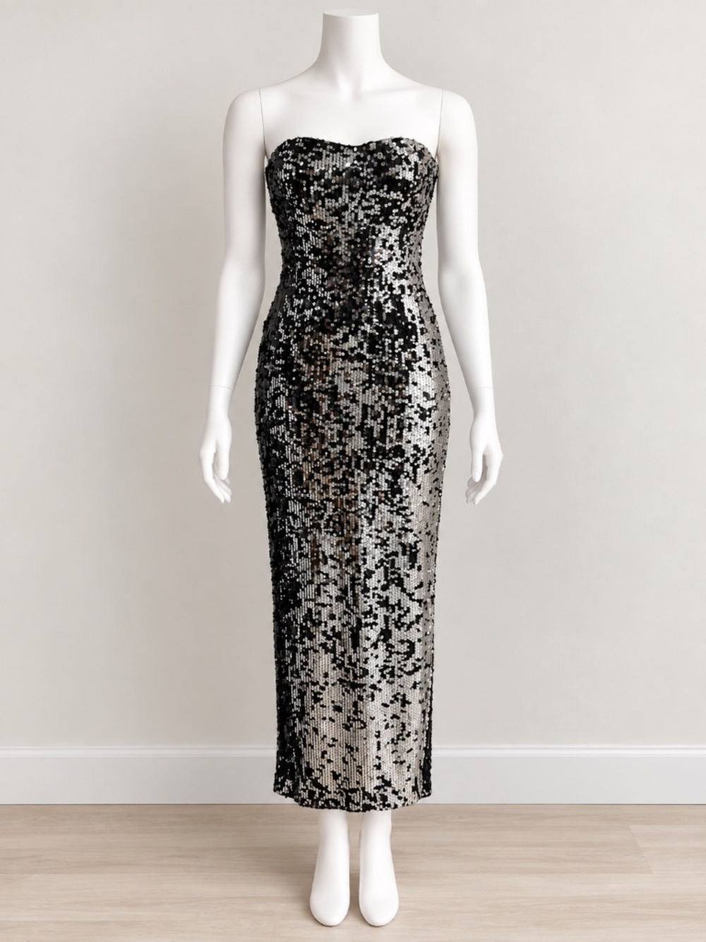 As U Wish Women's Black & Silver Two-Way Sequins Strapless Maxi Dress Size S